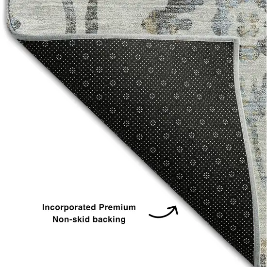 Gray And Blue Floral Washable Area Rug With UV Protection Photo 7