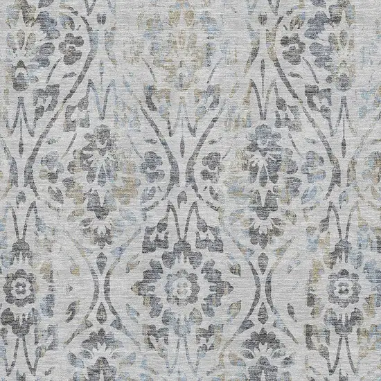Gray And Blue Floral Washable Area Rug With UV Protection Photo 3