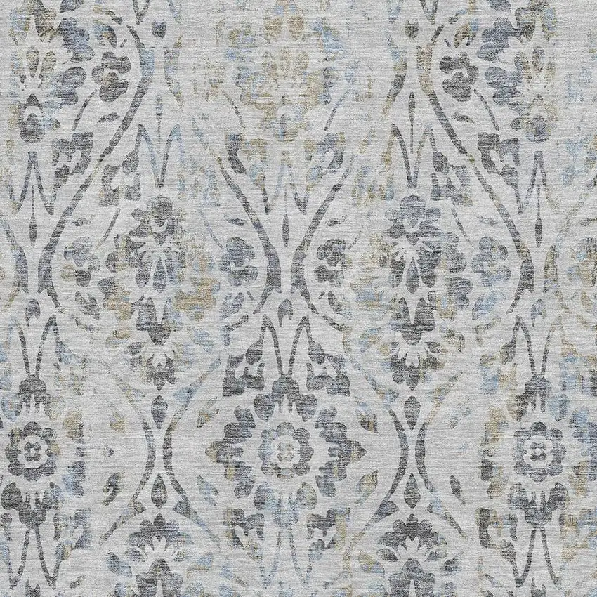 Gray And Blue Floral Washable Area Rug With UV Protection Photo 3