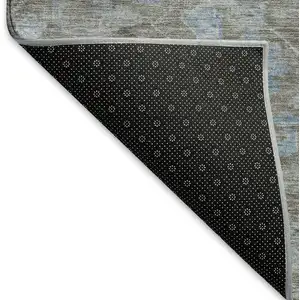 Photo of Gray And Blue Floral Washable Area Rug With UV Protection