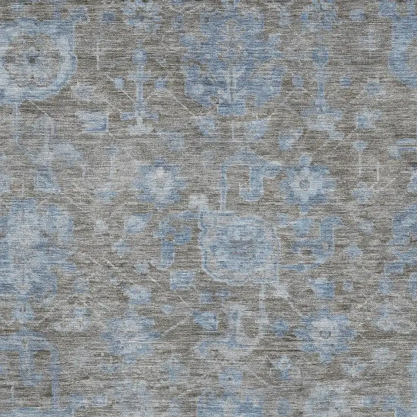 Gray And Blue Floral Washable Area Rug With UV Protection Photo 2