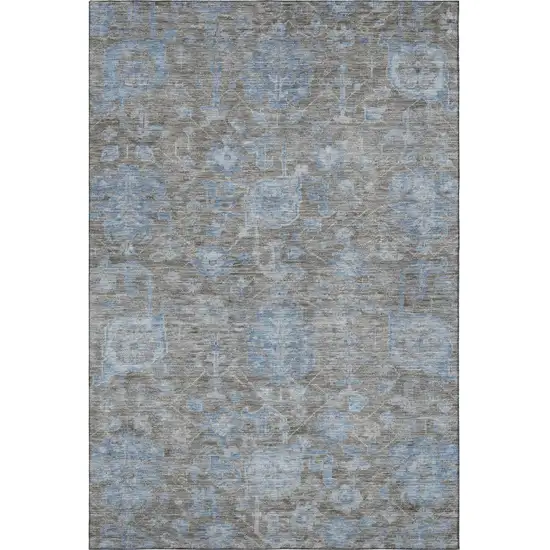 Gray And Blue Floral Washable Area Rug With UV Protection Photo 3