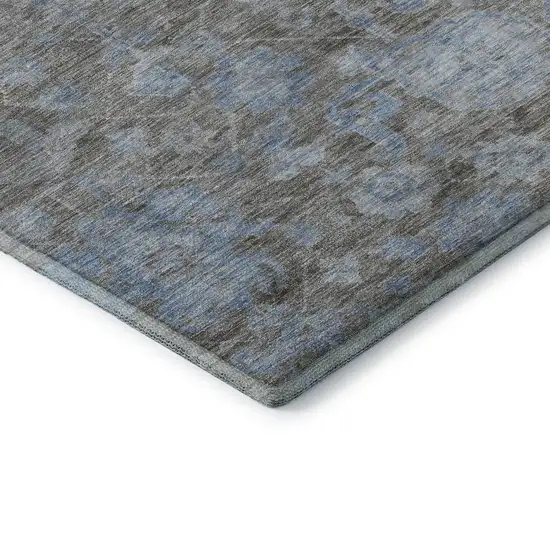 Gray And Blue Floral Washable Area Rug With UV Protection Photo 7