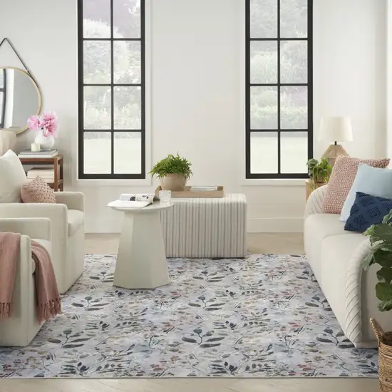 Gray And Blue Floral Washable Non Skid Area Rug Photo 6