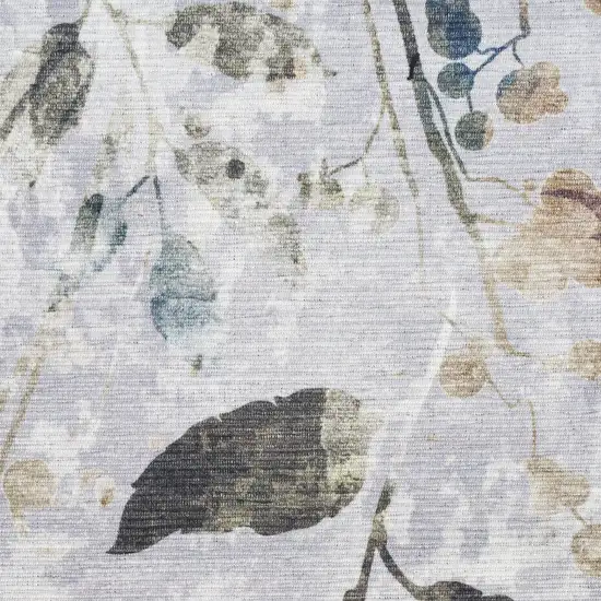 Gray And Blue Floral Washable Non Skid Area Rug Photo 2