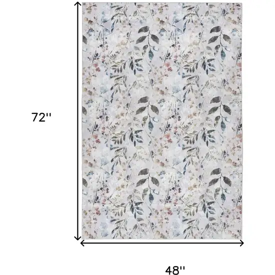 Gray And Blue Floral Washable Non Skid Area Rug Photo 3