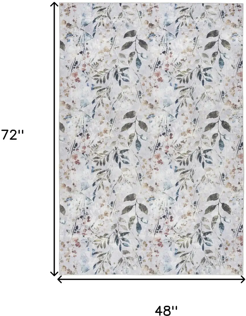 Gray And Blue Floral Washable Non Skid Area Rug Photo 3