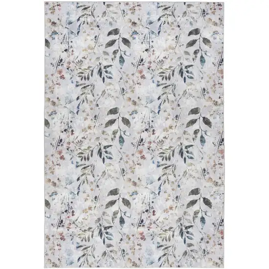 Gray And Blue Floral Washable Non Skid Area Rug Photo 2