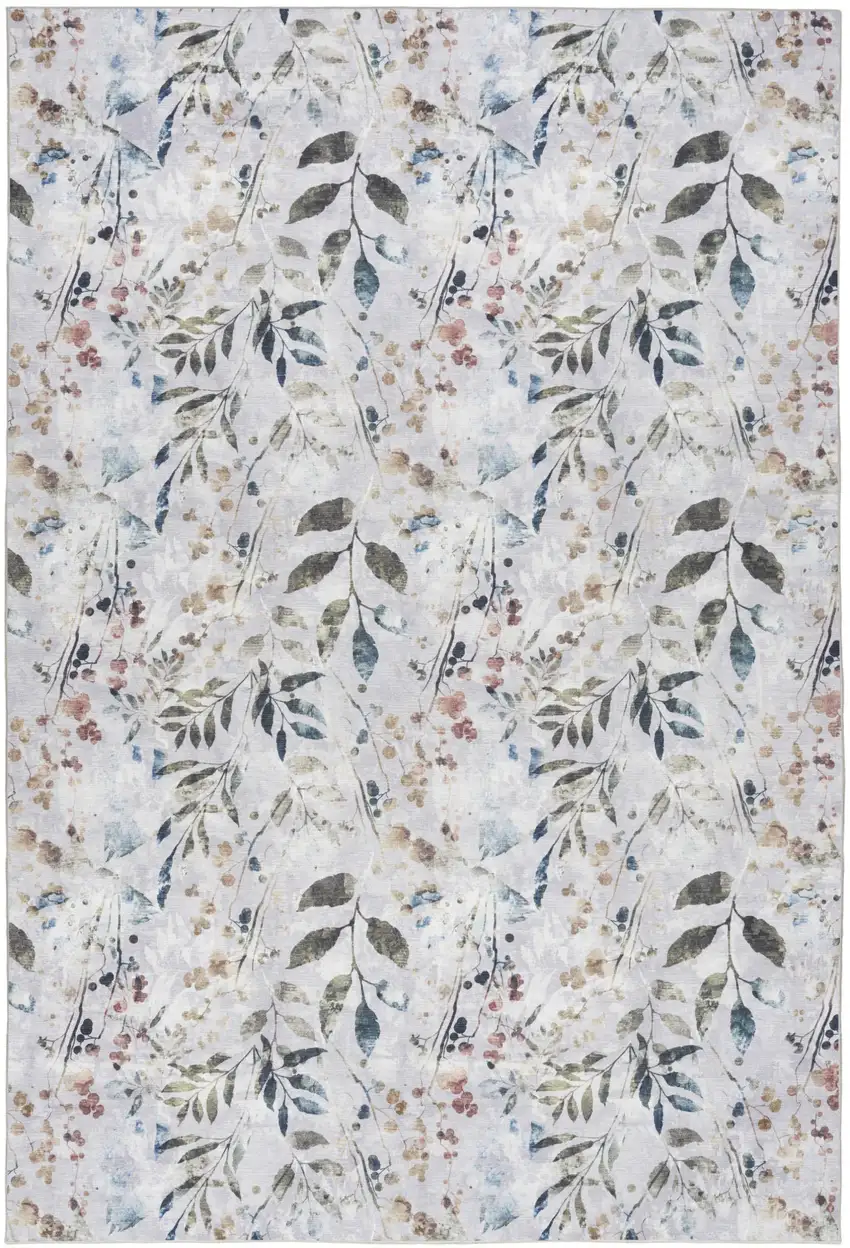 Gray And Blue Floral Washable Non Skid Area Rug Photo 2
