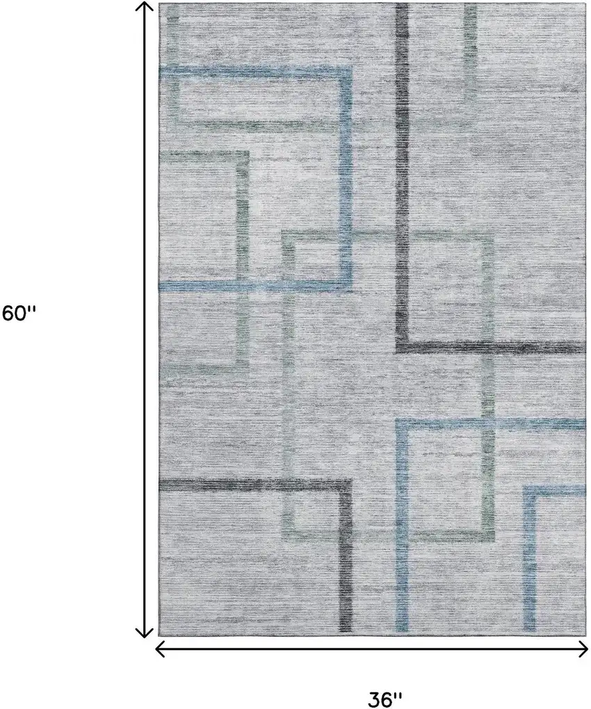 Gray And Blue Geometric Washable Area Rug With UV Protection Photo 3