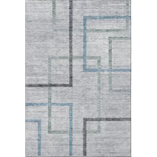 Gray And Blue Geometric Washable Area Rug With UV Protection Photo 4