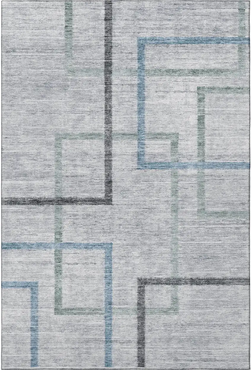 Gray And Blue Geometric Washable Area Rug With UV Protection Photo 4