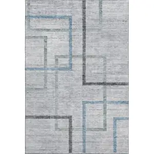 Photo of Gray And Blue Geometric Washable Area Rug With UV Protection
