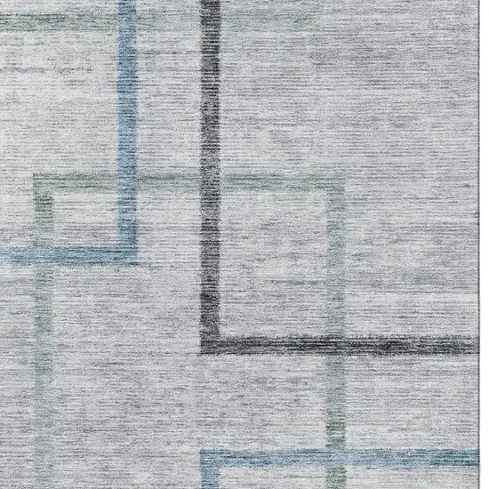 Gray And Blue Geometric Washable Area Rug With UV Protection Photo 3