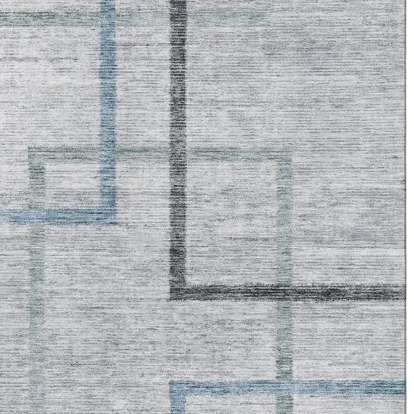 Gray And Blue Geometric Washable Area Rug With UV Protection Photo 3