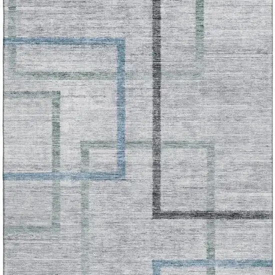 Gray And Blue Geometric Washable Area Rug With UV Protection Photo 4