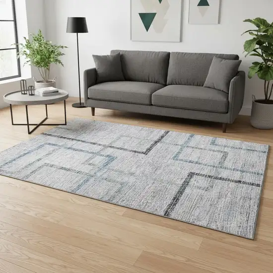 Gray And Blue Geometric Washable Area Rug With UV Protection Photo 2