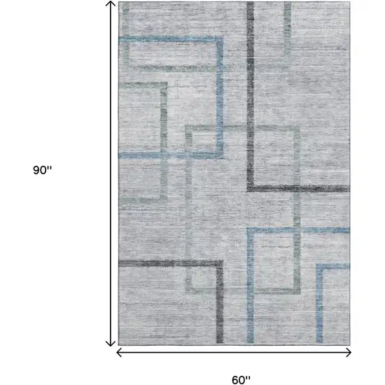 Gray And Blue Geometric Washable Area Rug With UV Protection Photo 3