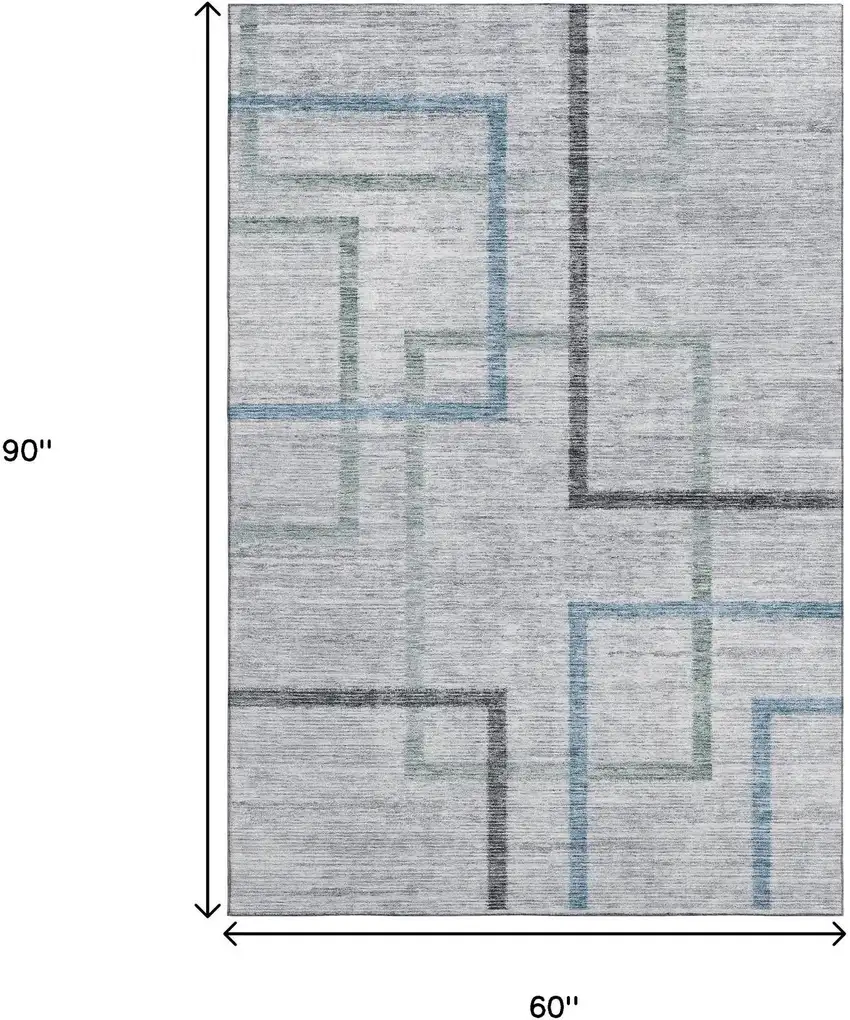 Gray And Blue Geometric Washable Area Rug With UV Protection Photo 3