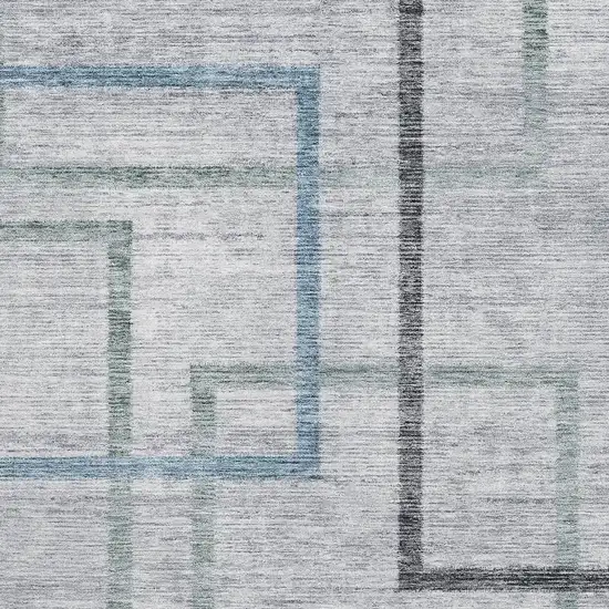 Gray And Blue Geometric Washable Area Rug With UV Protection Photo 3