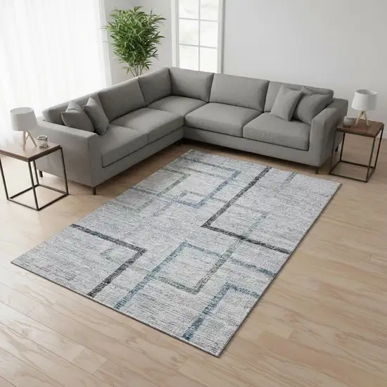 Gray And Blue Geometric Washable Area Rug With UV Protection Photo 2
