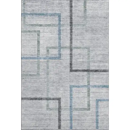 Gray And Blue Geometric Washable Area Rug With UV Protection Photo 1