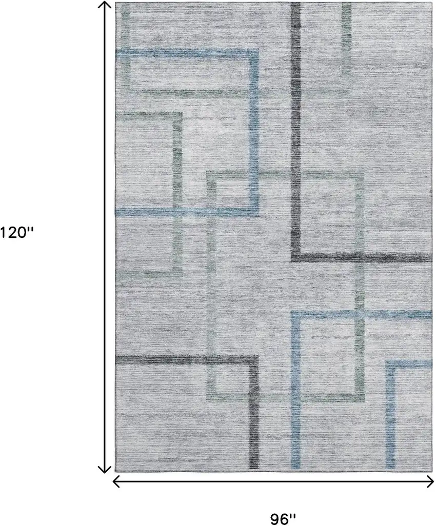 Gray And Blue Geometric Washable Area Rug With UV Protection Photo 3