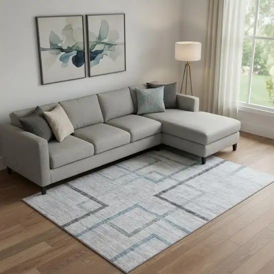 Gray And Blue Geometric Washable Area Rug With UV Protection Photo 1