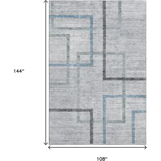 Gray And Blue Geometric Washable Area Rug With UV Protection Photo 3