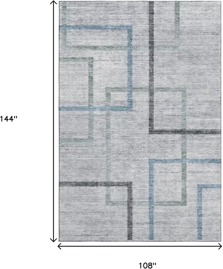 Gray And Blue Geometric Washable Area Rug With UV Protection Photo 3