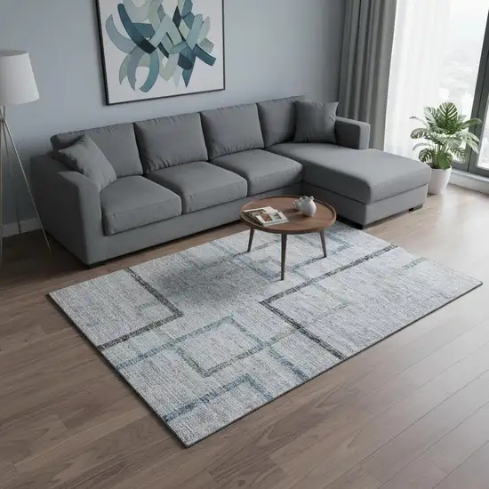 Gray And Blue Geometric Washable Area Rug With UV Protection Photo 2