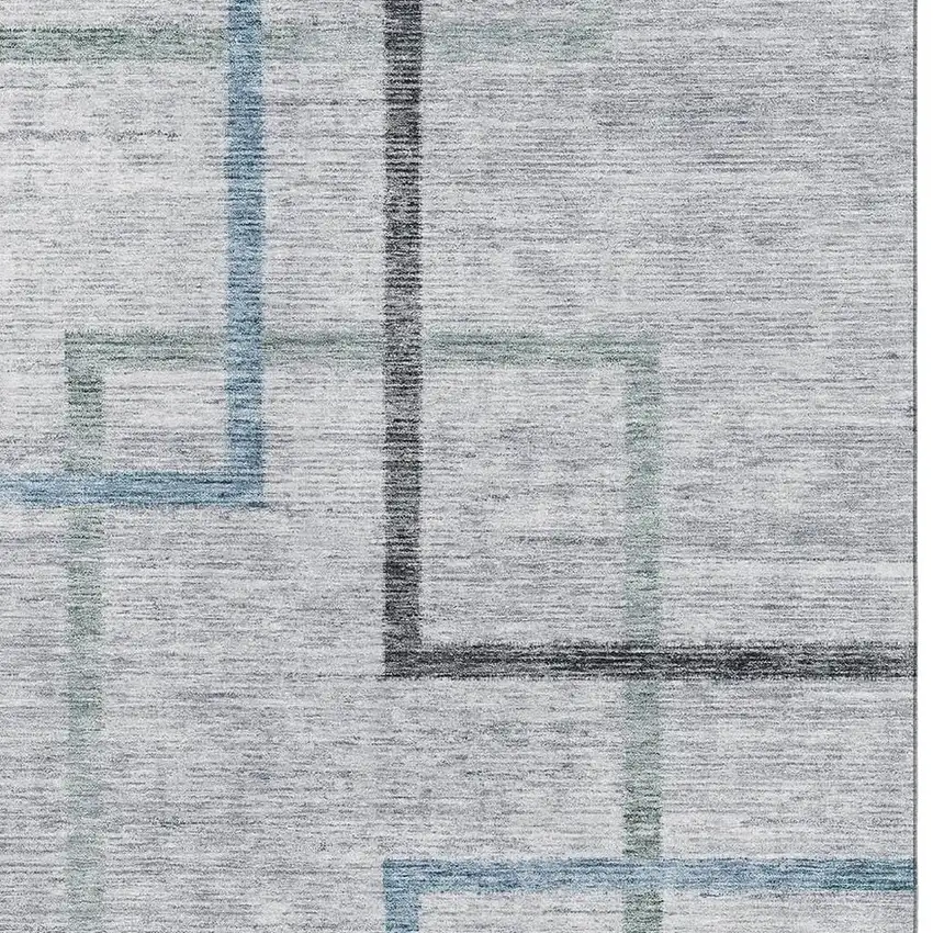 Gray And Blue Geometric Washable Area Rug With UV Protection Photo 3