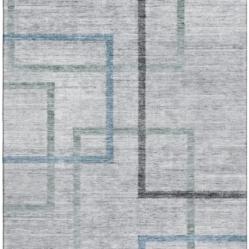 Gray And Blue Geometric Washable Area Rug With UV Protection Photo 4