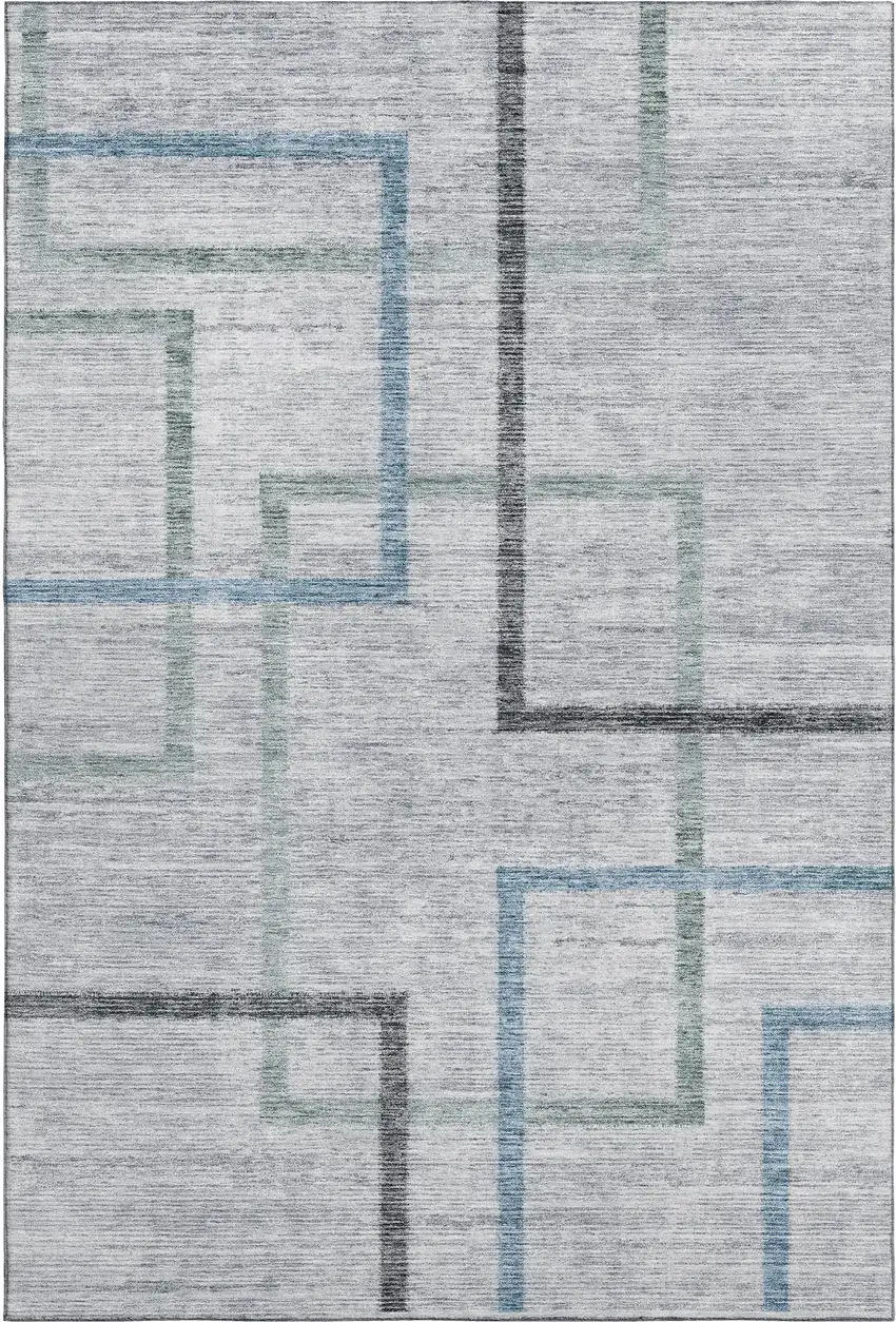 Gray And Blue Geometric Washable Area Rug With UV Protection Photo 1