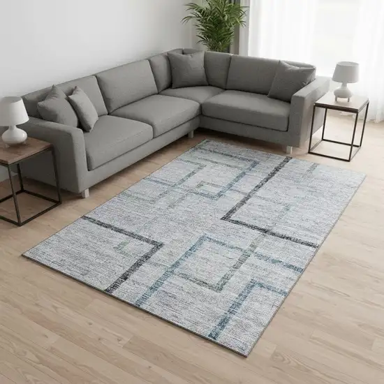 Gray And Blue Geometric Washable Area Rug With UV Protection Photo 2