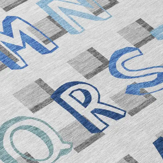 Gray And Blue Geometric Washable Indoor Outdoor Area Rug Photo 3