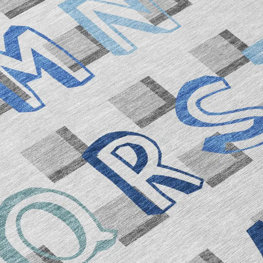 Gray And Blue Geometric Washable Indoor Outdoor Area Rug Photo 3