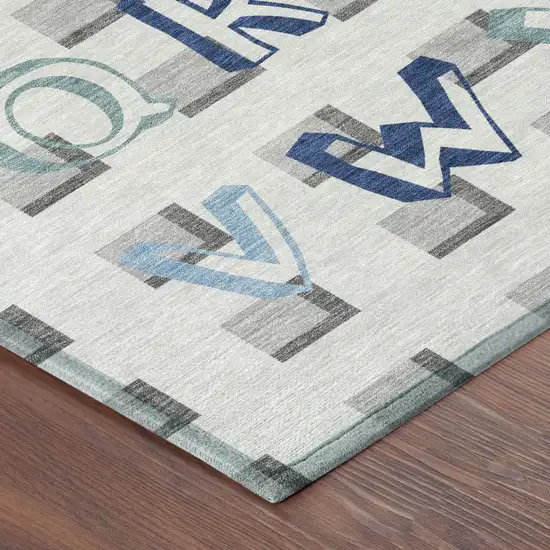 Gray And Blue Geometric Washable Indoor Outdoor Area Rug Photo 4