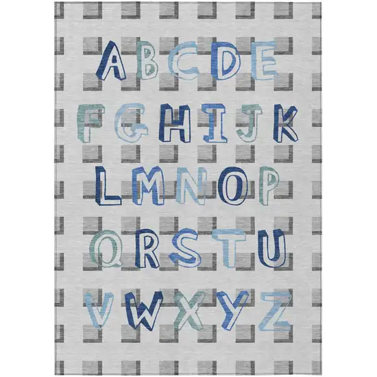 Gray And Blue Geometric Washable Indoor Outdoor Area Rug Photo 2