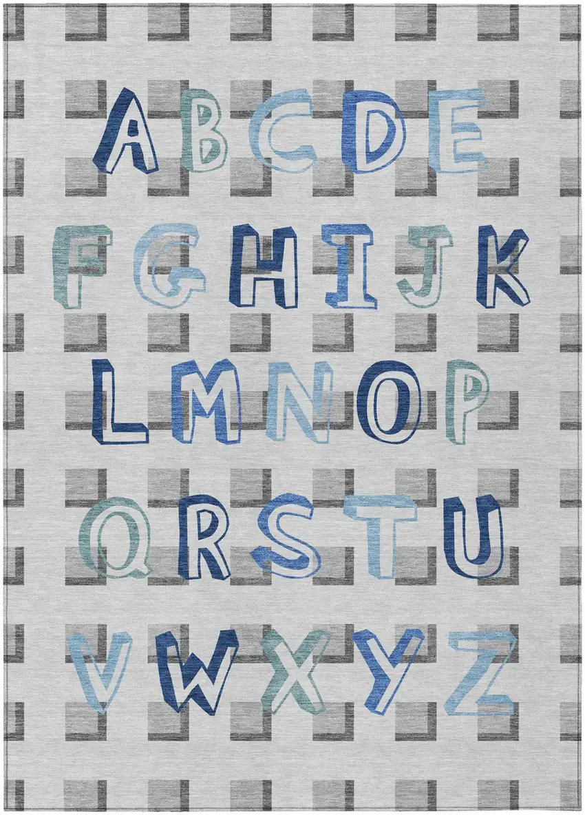 Gray And Blue Geometric Washable Indoor Outdoor Area Rug Photo 2