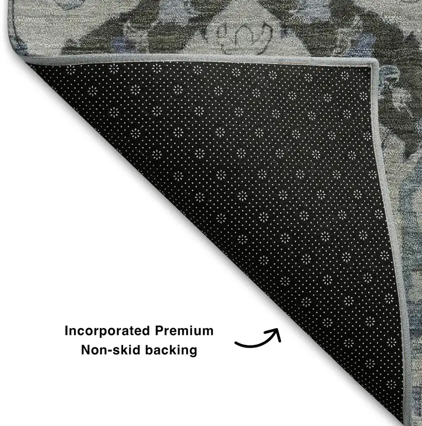 Gray And Blue Ikat Washable Area Rug With UV Protection Photo 7