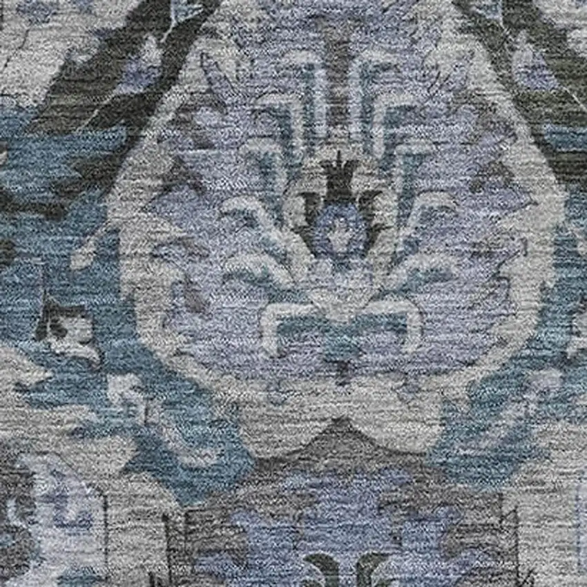 Gray And Blue Ikat Washable Area Rug With UV Protection Photo 3