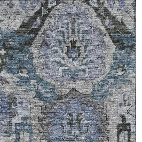 Gray And Blue Ikat Washable Area Rug With UV Protection Photo 4