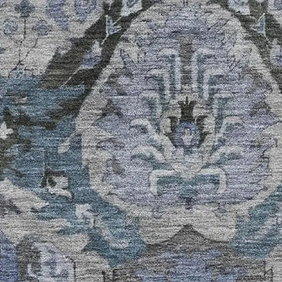 Gray And Blue Ikat Washable Area Rug With UV Protection Photo 3