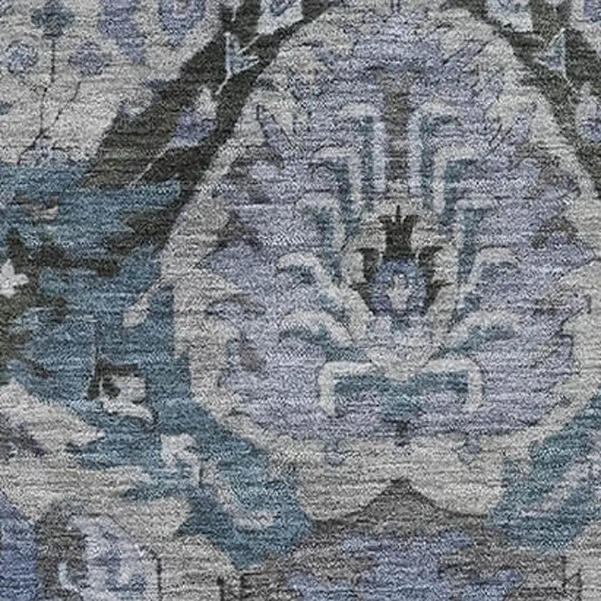 Gray And Blue Ikat Washable Area Rug With UV Protection Photo 3
