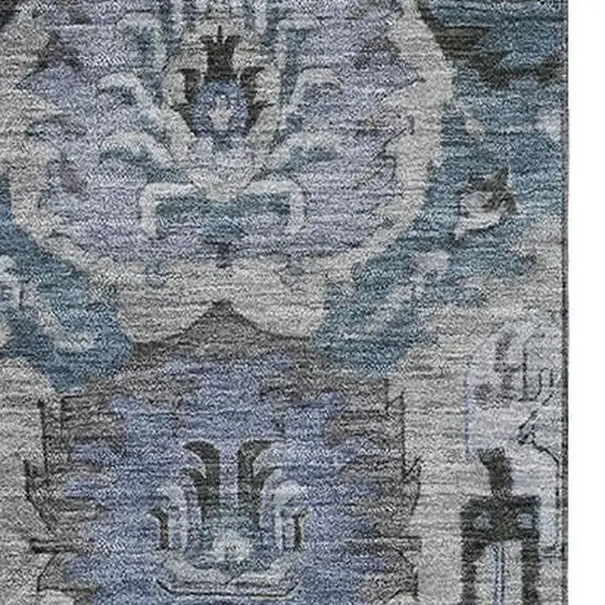 Gray And Blue Ikat Washable Area Rug With UV Protection Photo 3