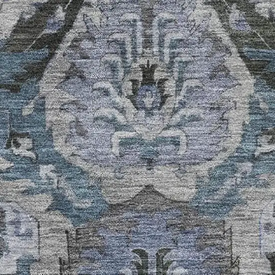 Gray And Blue Ikat Washable Area Rug With UV Protection Photo 3