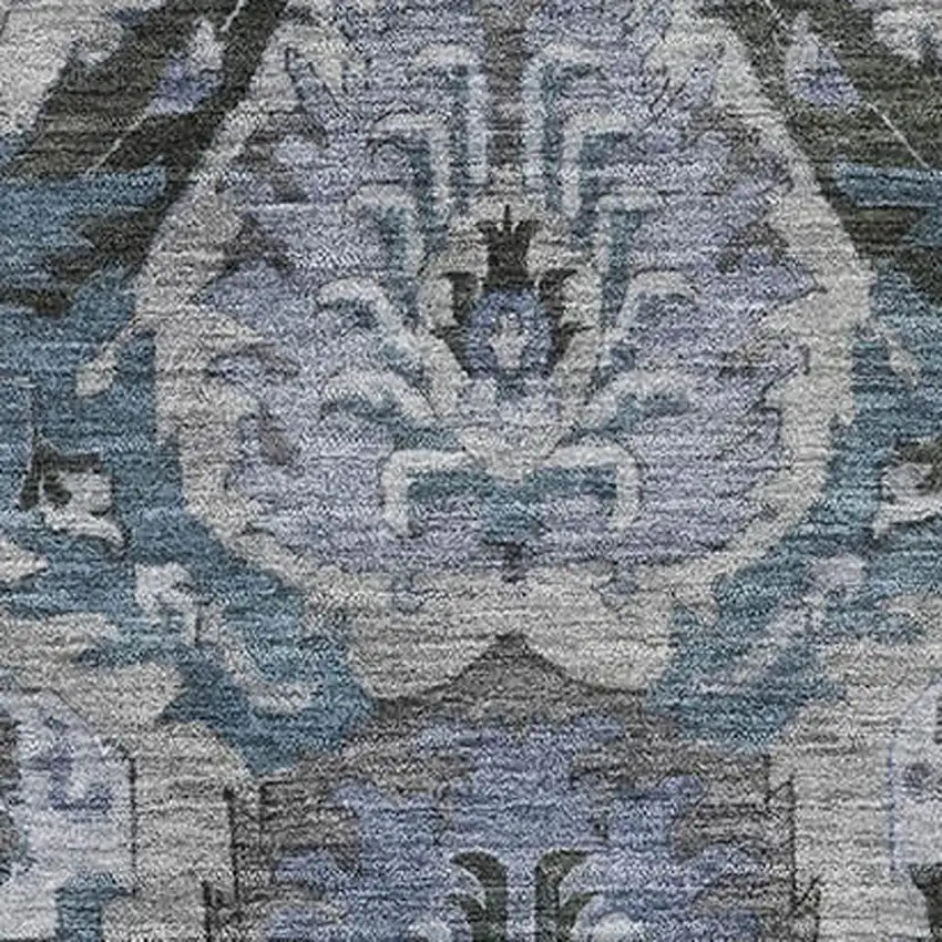 Gray And Blue Ikat Washable Area Rug With UV Protection Photo 3
