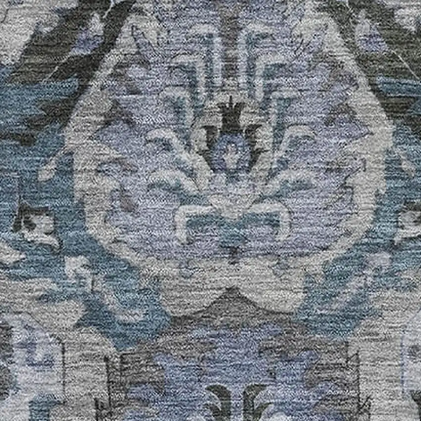 Gray And Blue Ikat Washable Area Rug With UV Protection Photo 3