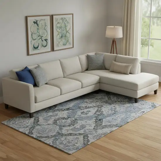 Gray And Blue Ikat Washable Area Rug With UV Protection Photo 2